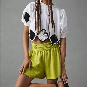 NWT By Anthropologie Ruched Shorts, Size XS in Chartreuse